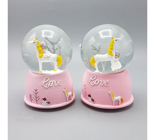 Mini Işıklı Sevimli Atlı Kız Kar Küresi