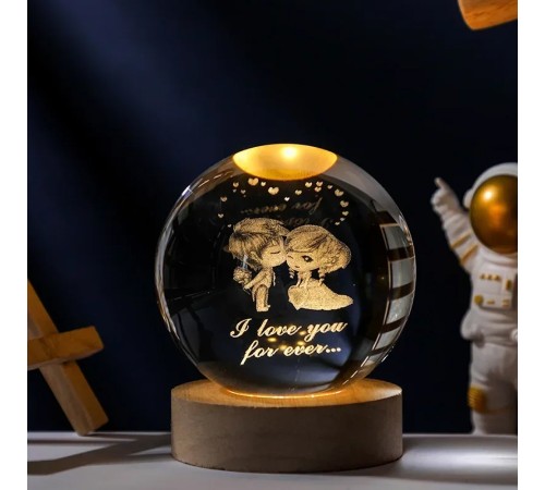 Ahşap Altlıklı Usb li Işıklı Cam Küre I Love You