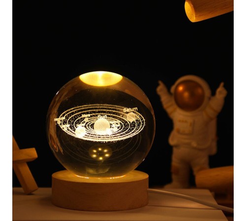 Gezegenler Temalı Ahşap Altlıklı Işıklı Cam Küre