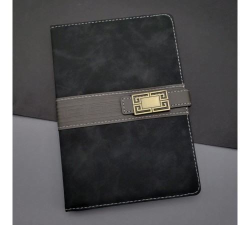 Deri Kapaklı Çizgili Not Defteri Siyah