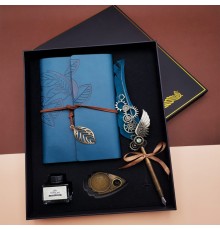 Kaligrafi Kalem Ve Vintage Tasarım Deri Defter Mavi