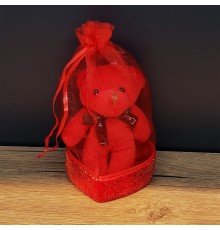 Hediyelik Kırmızı Tüllü Kese Ve Sevimli Ayıcık