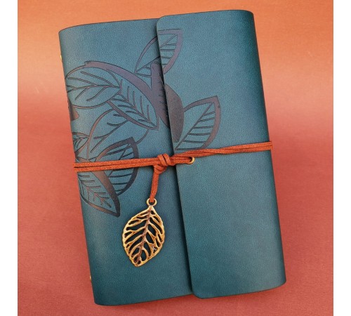 Deri Yaprak Desenli Petrol Mavisi Defter