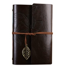 Büyük Yaprak Desenli Deri Defter Koyu Kahverengi