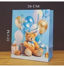 Büyük Boy Ayıcıklı Karton Hediye Çantası