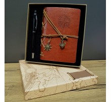 Pusula Baskılı Deri Defter Kalem Seti
