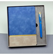 Gold Şeritli Mavi Defter Ve Kalem Seti