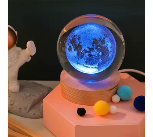 Ahşap Altlıklı Renk Değiştiren Dolunay Cam Küre