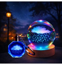 Renk Değiştiren Yağmur Bulutu Tasarımlı Cam Küre Anahtarlık