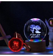 Renk Değiştiren Sevgililer Temalı Cam Küre Ve Işıklı Kristal Anahtarlık