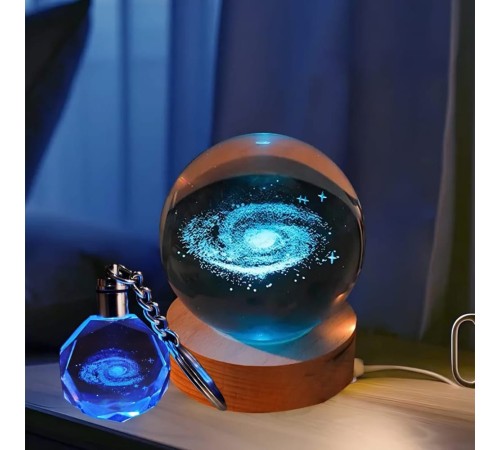 Toz Bulutu Tasarımlı Renk Değiştiren Usb li Cam Küre Ve Işıklı Anahtarlık