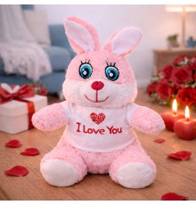 I Love You Tişörtlü Sevimli Pembe Peluş Tavşan