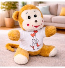 Mutlu Aşıklar Tasarım Tişörtlü Peluş Sevimli Maymun