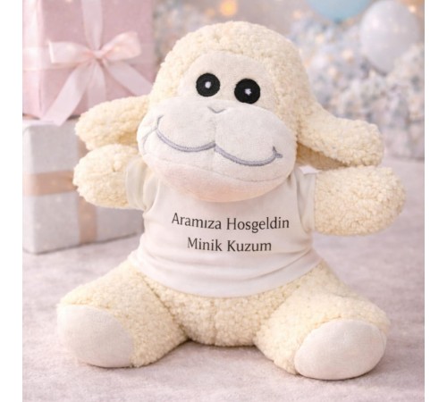 Aramıza Hoşgeldin Minik Kuzum Tişörtlü Sevimli Peluş Kuzu