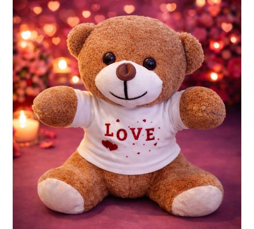 Love Baskılı Tişörtlü Kahverengi Ayıcık