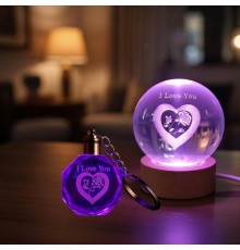 Renk Değiştiren I Love You Cam Küre Ve Kristal Anahtarlık