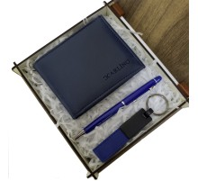 Mavi Cüzdan Kalem ve Deri Mavi Anahtarlık Set