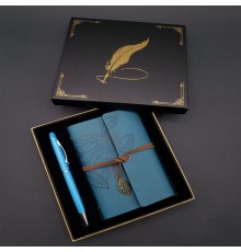 Metal Kalem ve Mavi Deri Defter