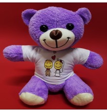 Aşık Çiftler Tişörtlü Mor Peluş Ayıcık