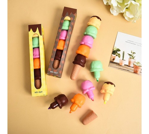 5'li Dondurma Tasarımlı Fosforlu Kalem