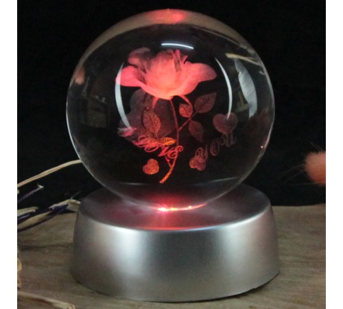 Renk Değiştiren Işıklı Cam Küre Gül
