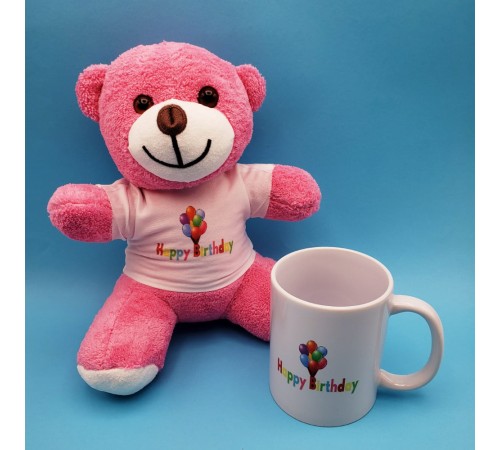 Happy Birthday Tasarım Pembe Ayıcık Ve Kupa Seti