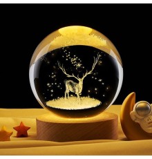 Ahşap Altlıklı Geyik Tasarımlı Usb li Cam Küre