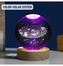 Ahşap Altlıklı Gezegen Cam Küre RGB