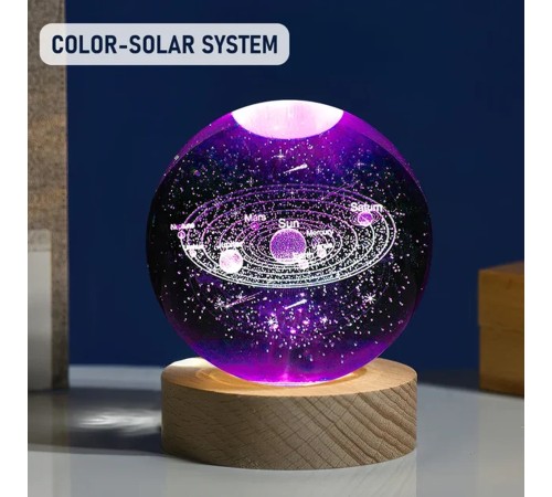 Ahşap Altlıklı Gezegen Cam Küre RGB