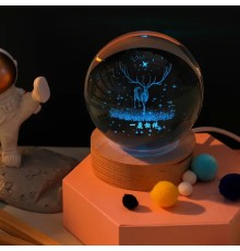 Ahşap Altlıklı Geyik Cam Küre RGB