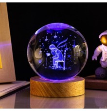 Ahşap Altlıklı Renk Değiştiren Cam Küre Küçük Prens RGB
