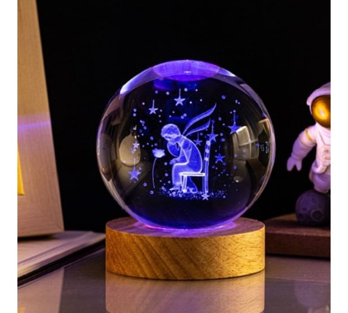 Ahşap Altlıklı Renk Değiştiren Cam Küre Küçük Prens RGB