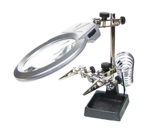 Ayarlanabilir Başlıklı Elektronikçi Yardım Lehim Standı Ile Ledli Büyüteç