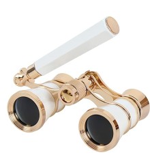 3x25 Nefis Işlemeli Tiyatro - Opera Dürbünü Prinç Metal Kaplamalı Retro Beyaz