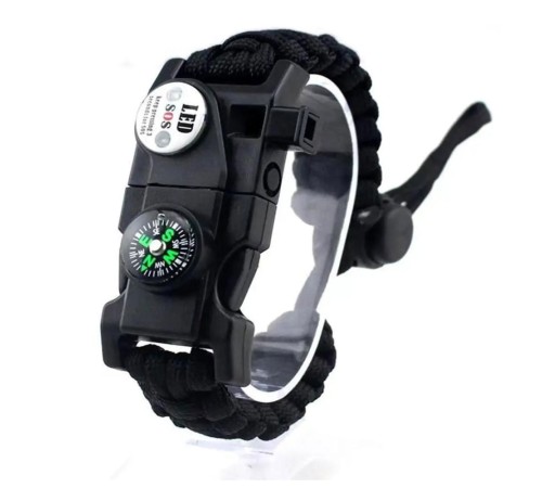 Pusula,Fenerli Yüksek Desibel Düdüklü Hayatta Kalma Kamp Bilekliği - SİYAH