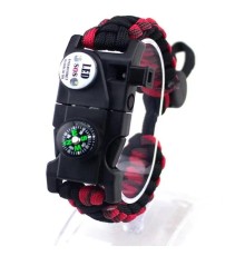 Pusula,Fenerli Yüksek Desibel Düdüklü Hayatta Kalma Kamp Bilekliği - KIRMIZI