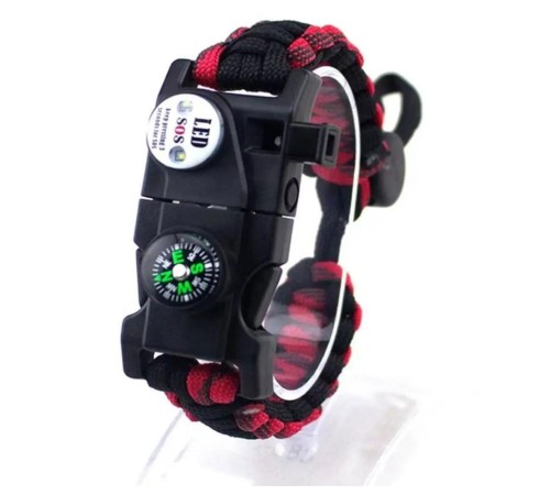 Pusula,Fenerli Yüksek Desibel Düdüklü Hayatta Kalma Kamp Bilekliği - KIRMIZI