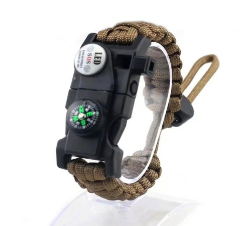 Pusula,Fenerli Yüksek Desibel Düdüklü Hayatta Kalma Kamp Bilekliği - KAHVERENGİ