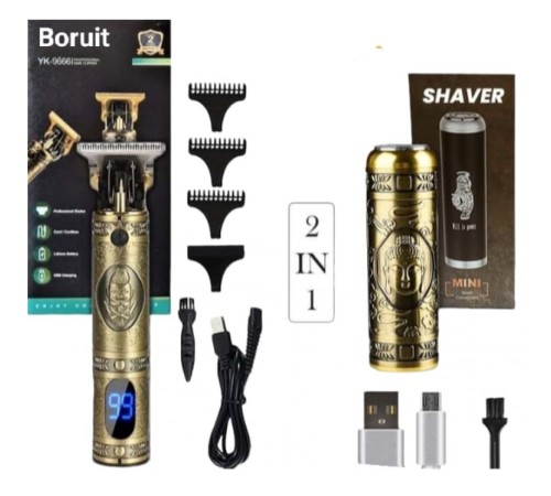 Boruit Pro 2 İN 1 Vintage Traş Makinesi Şarjlı Dijital Göstergeli Aliminyum Gövde