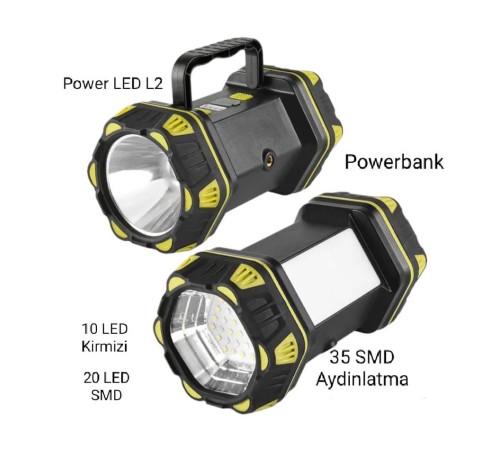 F.B.I F-262 Yeni Güçlü Çift Taraflı Taşınabilir Spot Ve Işıldak USB Powerbank Şarjlı Fener