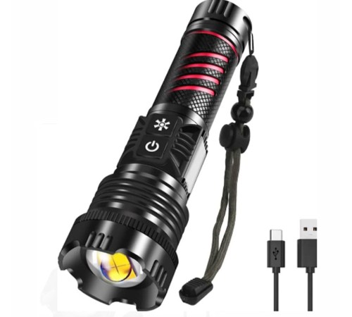 BR-6800 Zoomlu 30w El Feneri Cob Led 8 Fonksiyonlu C-Tip Şarj Edilebilir Powerbank Taktik El Feneri