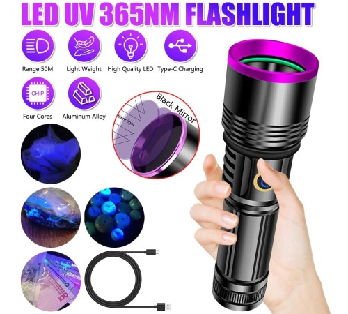 F.B.I F-365 UV 20W Şarjlı 26650 Pilli Profesyonel El Feneri