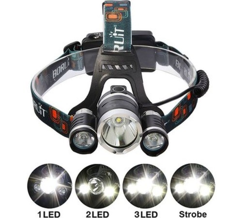 Boruit T6 Kafa Feneri 5000 Lumens 3Xcree Xm-T6+2R5 Lamba Led Kamp Lambası