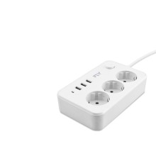 Termal Akım Korumalı Uzatma Kablosu 3 Priz + 3X Usb 2.1A Anahtarlı 2 M - Beyaz 3406-01