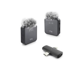 F15-2 Type-C + Lightning Kablosuz 2’Li Yaka Mikrofon Seti - Siyah