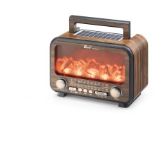 Bluetooth Solar Panelli Fm Radyo Usb Tf Nostaljik Hoparlör Alev Efektli 25 X 14.5 X 18 Cm - Kahverengi FP2393S