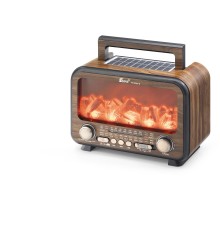 Bluetooth Solar Panelli Fm Radyo Usb Tf Nostaljik Hoparlör Alev Efektli 25 X 14.5 X 18 Cm - Kahverengi FP2393S