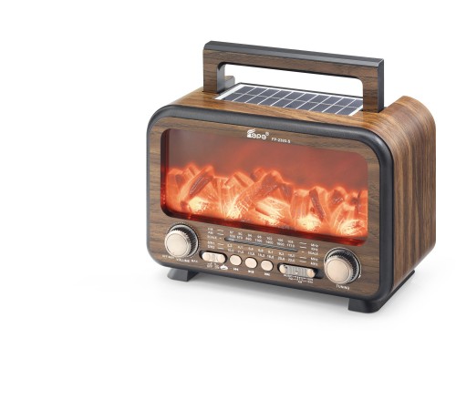 Bluetooth Solar Panelli Fm Radyo Usb Tf Nostaljik Hoparlör Alev Efektli 25 X 14.5 X 18 Cm - Kahverengi FP2393S