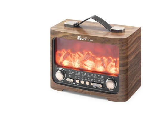 Bluetooth Fm Nostaljik Hoparlör Alev Efektli Usb Tf 25.7 X 14.5 X 19.4 Cm - Kahverengi FP821