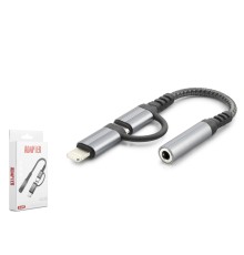 Type-C + Lightning To 3.5 Mm Dişi Ses Kablosu - Siyah GJ-026